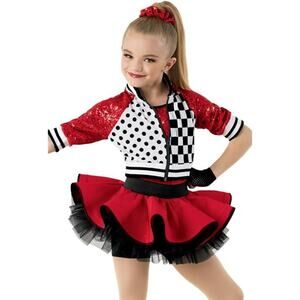 Dance Costume Weissman 10101 Medium Child Red Jacket Jazz Sequin Race Checkered